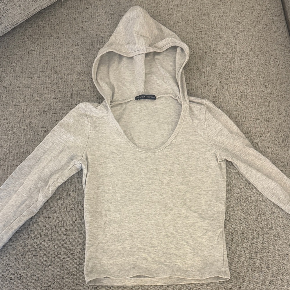Brandy Melville Light Gray Women’s Hooded Long Sleeve Top
